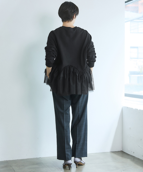 IENA（イエナ） トレーナー スウェット BLACK チュールフリル