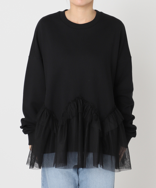 IENA（イエナ） トレーナー スウェット BLACK チュールフリル