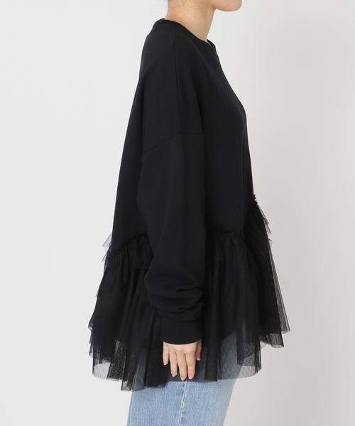 IENA BLACK チュールフリルスウェット IENA（イエナ） トレーナー スウェット BLACK チュールフリル