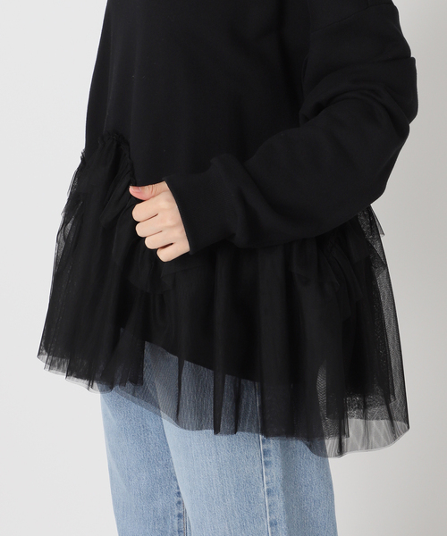 IENA（イエナ） トレーナー スウェット BLACK チュールフリル