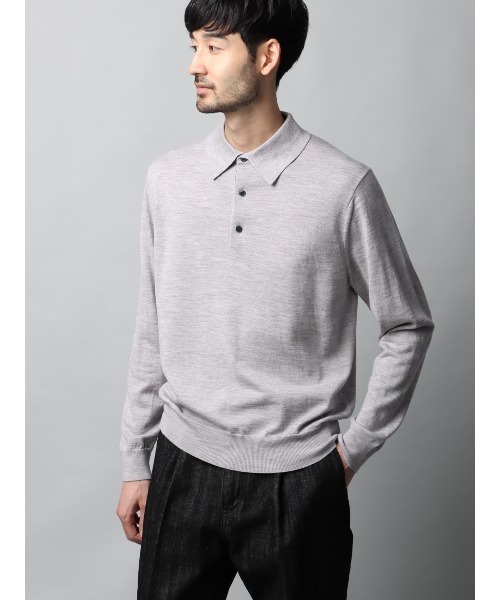 ポロシャツ ポロニット 長袖 メリノウール天竺 無地 メンズ : ZOZOTOWN