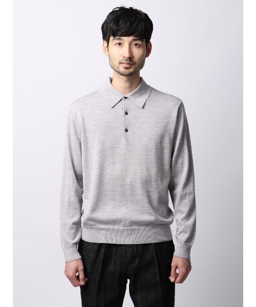 試着のみ美品 バトナー ウール ポロシャツ ロングスリーブ チャコールグレー 2 02-7345-50-04.jpg