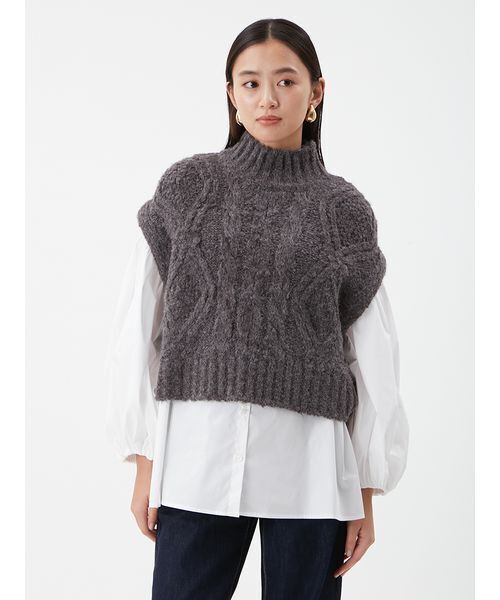 セットアイテム✩ケーブルベストシャツレイヤードSET Mila Owen（ミラオーウェン） ブラウス シャツ 「セットアイテム