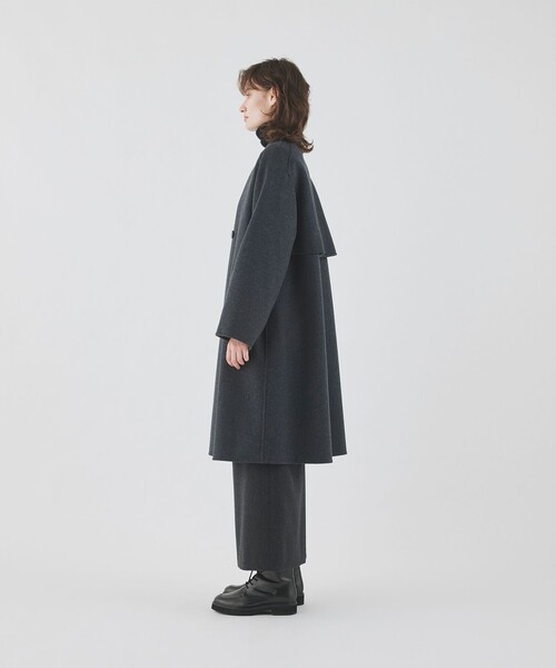 美品GALERIE VIE　ウールダブルフェイス　ノーカラーコート　グレー GALERIE VIE（ギャルリー ヴィー） ノーカラーコート コート ウール