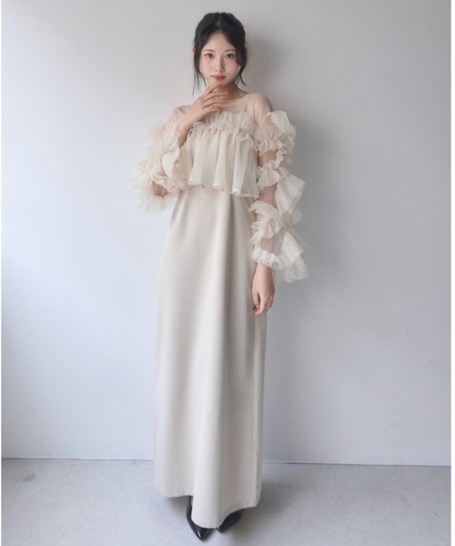 mellowneon フリルラメチュールオケージョンワンピース アイボリー mellowneon（メロウネオン） ワンピース フリルラメチュール