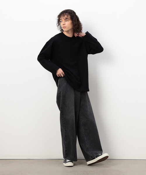 「Purple&Yellow」 スウェットカットソー LARGE ブラック メンズ_画像2