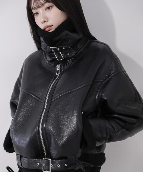 SPORTMAX スポーツマックス ラムレザームートンジャケット L 黒 me+em select（ミームセレクト） ムートンコート ボアコート 「 新色