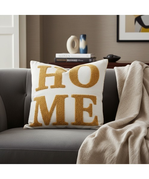 クッション クッションカバー IO Select / HOME 刺繍 45×45cm YWG-0005
