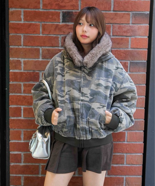 ミリタリージャケット モッズコート 「ファーフード×裏地中綿キルト