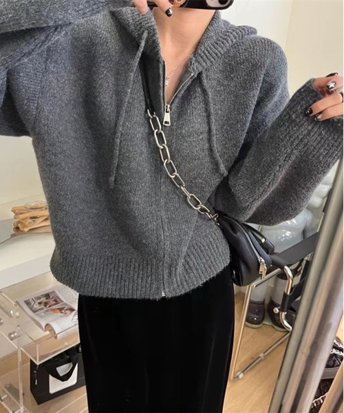 「SETUP7」 ジップアップパーカー FREE グレー レディース_画像3