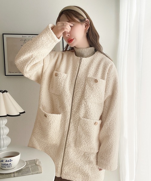 「mily bilet」 ノーカラーコート MEDIUM アイボリー レディース_画像3