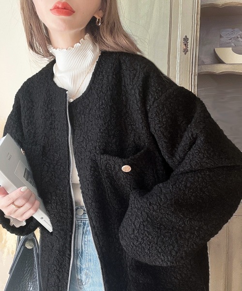 「mily bilet」 ノーカラーコート MEDIUM アイボリー レディース_画像4