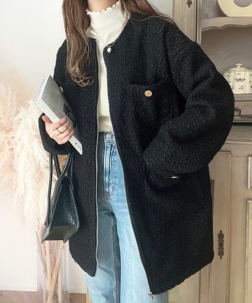 「mily bilet」 ノーカラーコート MEDIUM アイボリー レディース_画像6