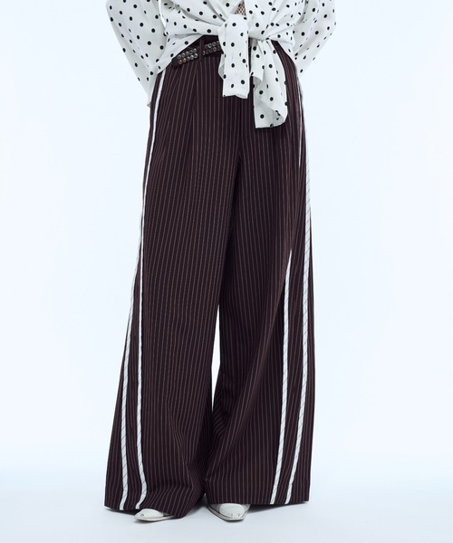 スラックス Stripe line wide straight pants / ストライプサイド