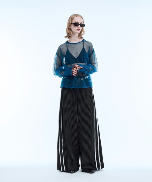 Stripe line wide straight pants /サイズ2 新品 スラックス Stripe line wide straight pants / ストライプサイド