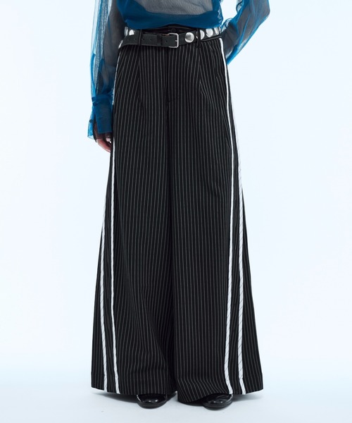 スラックス Stripe line wide straight pants / ストライプサイド