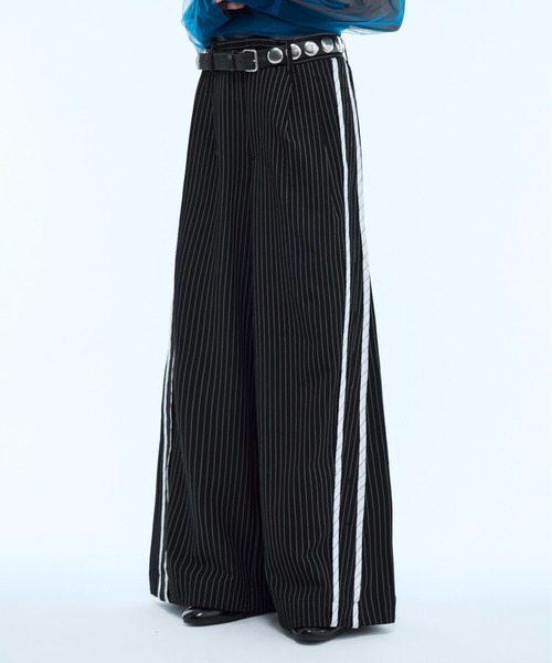 スラックス Stripe line wide straight pants / ストライプサイド