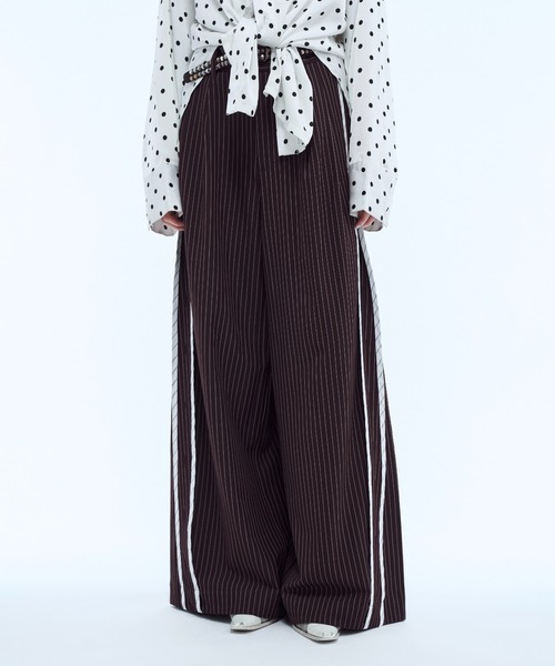 サイドストライプ 黒白 ストレートパンツ スラックス Stripe line wide straight pants / ストライプサイド