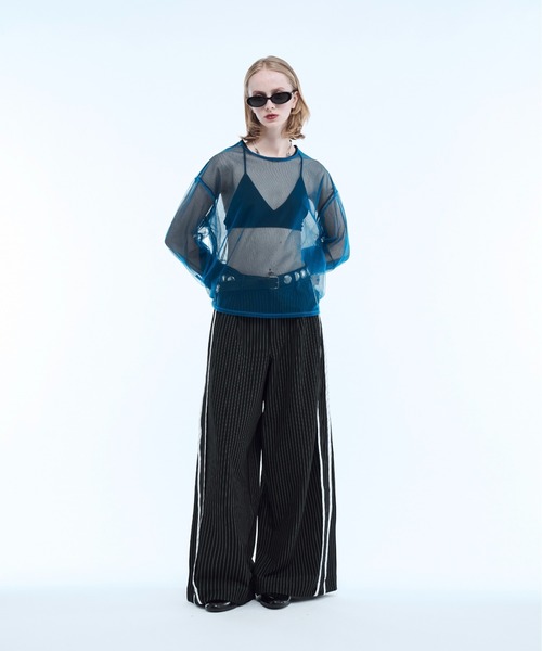 スラックス Stripe line wide straight pants / ストライプサイド