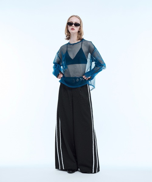スラックス Stripe line wide straight pants / ストライプサイド