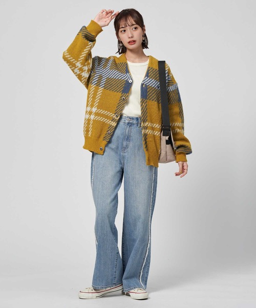 「Right-on」 ニットカーディガン L イエロー レディース_画像4