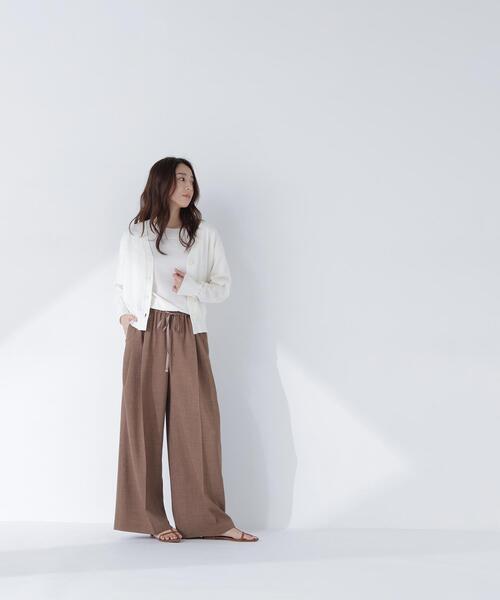 ワイドパンツ パンツ 麻調ワイドパンツ レディースの画像
