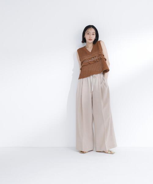 ワイドパンツ パンツ 麻調ワイドパンツ レディースの画像