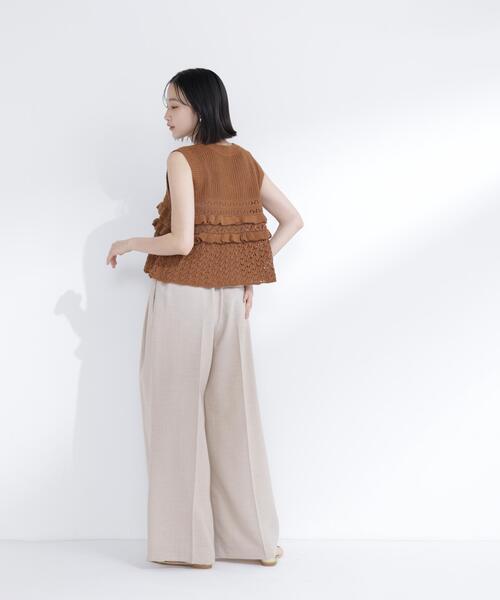 ワイドパンツ パンツ 麻調ワイドパンツ レディースの画像