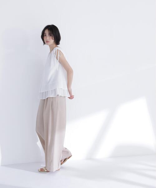 ワイドパンツ パンツ 麻調ワイドパンツ レディースの画像