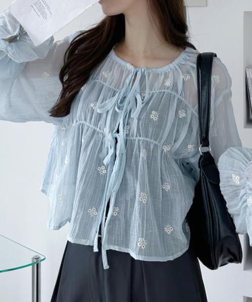 Ada. ブラウス シャツ 花柄刺繍 シアー ブラウス レディース