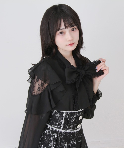 DearMyLove ブラウス シャツ レースボウタイフリルパールブラウス 