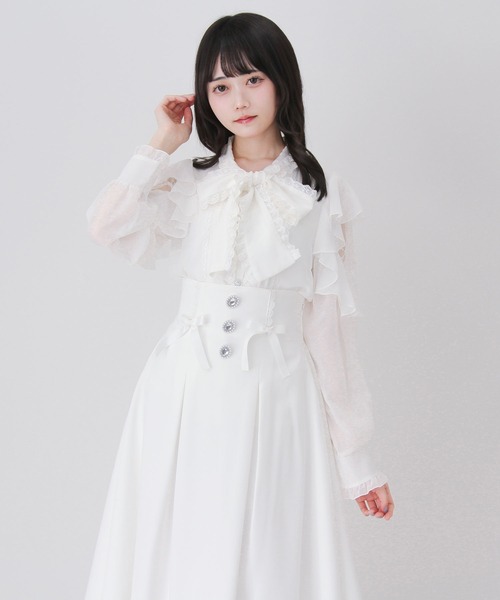 DearMyLove ブラウス シャツ レースボウタイフリルパールブラウス 