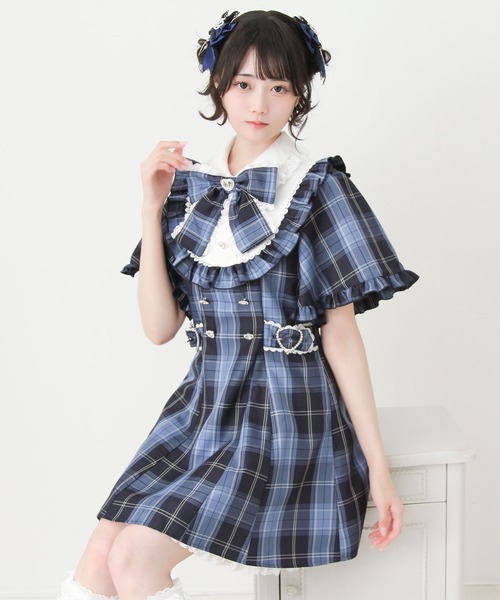 DearMyLove ワンピース 夏 半袖 ケープ風フレアスリーブヨーク
