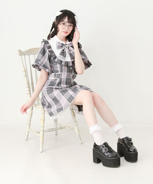 DearMyLove ワンピース 夏 半袖 ケープ風フレアスリーブヨーク