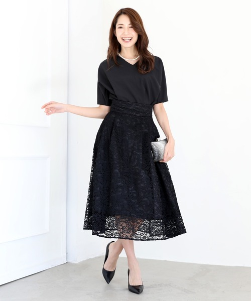 LEJA オリーブ フレアスカートドレス S DRESS LAB ドレス 「結婚式/オケージョンドレス」ドルマン