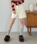 ワイドパンツ パンツ ピンタックピーチ起毛ショ...の詳細画像1