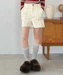ワイドパンツ パンツ ピンタックピーチ起毛ショ...の詳細画像2