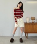 ワイドパンツ パンツ ピンタックピーチ起毛ショ...の詳細画像4
