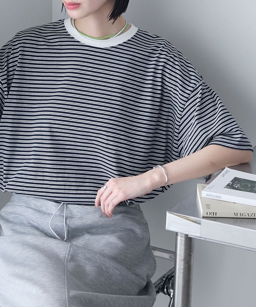 forksy. tシャツ 「forksy.」半袖配色リブオーバーサイズ