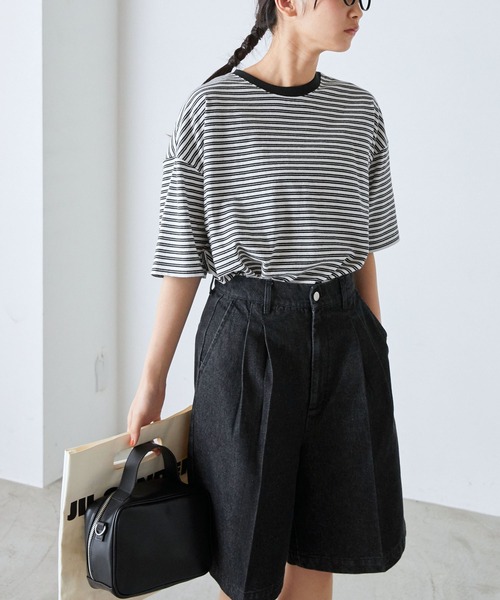 tシャツ 「着回し抜群」テクニカルボーダーカットソー レディース forksy. tシャツ 「forksy.」半袖配色リブオーバーサイズ