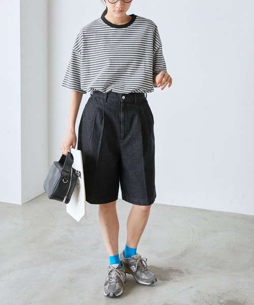 forksy. tシャツ 「forksy.」半袖配色リブオーバーサイズ
