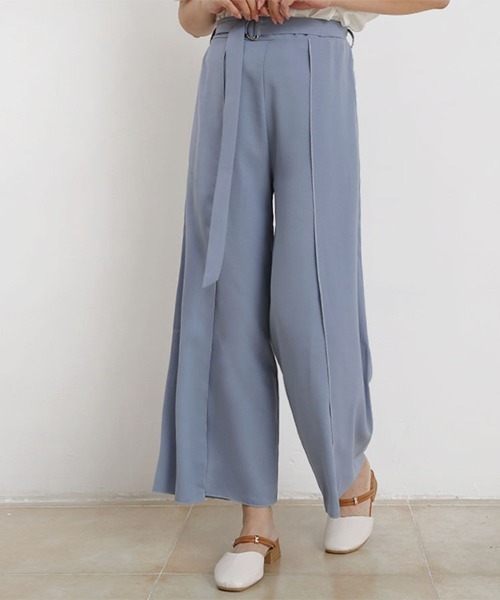 ベージュ ワイドパンツ スリット入り パンツ スリット入り洒落感ワイドパンツ レディース : ZOZOTOWN