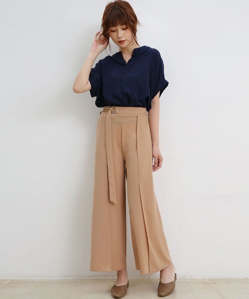 ベージュ ワイドパンツ スリット入り パンツ スリット入り洒落感ワイドパンツ レディース : ZOZOTOWN