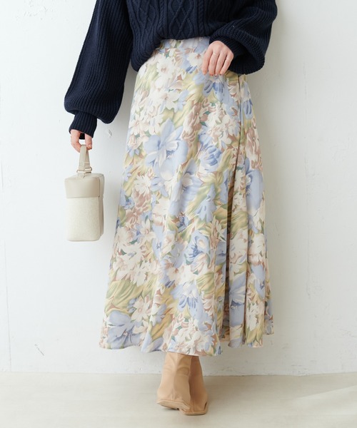 natural couture ロング スカート アソート柄フレアスカート