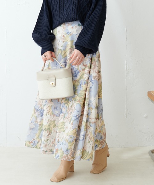 natural couture ロング スカート アソート柄フレアスカート