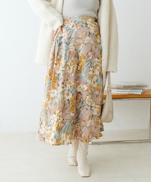 natural couture ロング スカート アソート柄フレアスカート