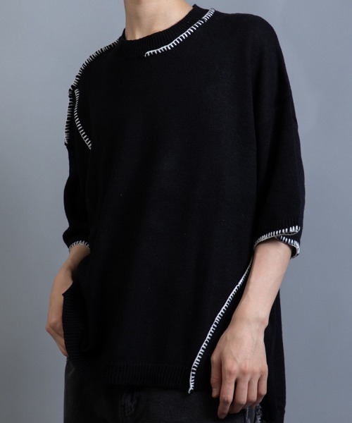 En serio TOKYO セーター ニット 麻綿ニット ハンドステッチ 5分袖