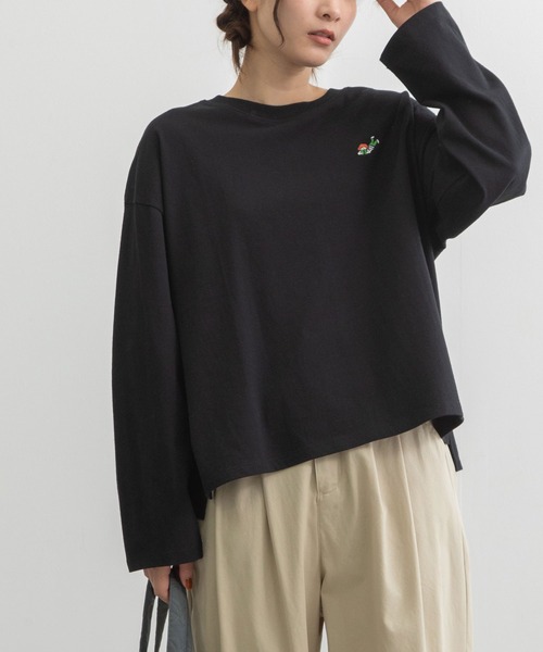 POU DOU tシャツ USAコットンワンポイント刺繍ワイドロンTee
