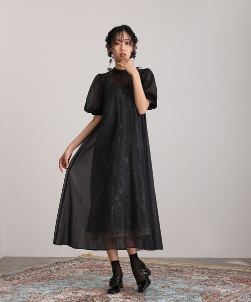 atlo 袖あり&ロングパーティードレス　シアー atlo（アトロ） ドレス 袖あり＆ロング パーティードレス シアー