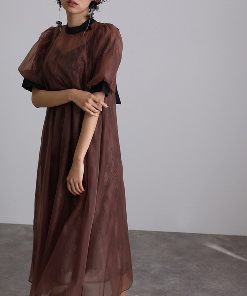 atlo 袖あり&ロングパーティードレス　シアー atlo（アトロ） ドレス 袖あり＆ロング パーティードレス シアー